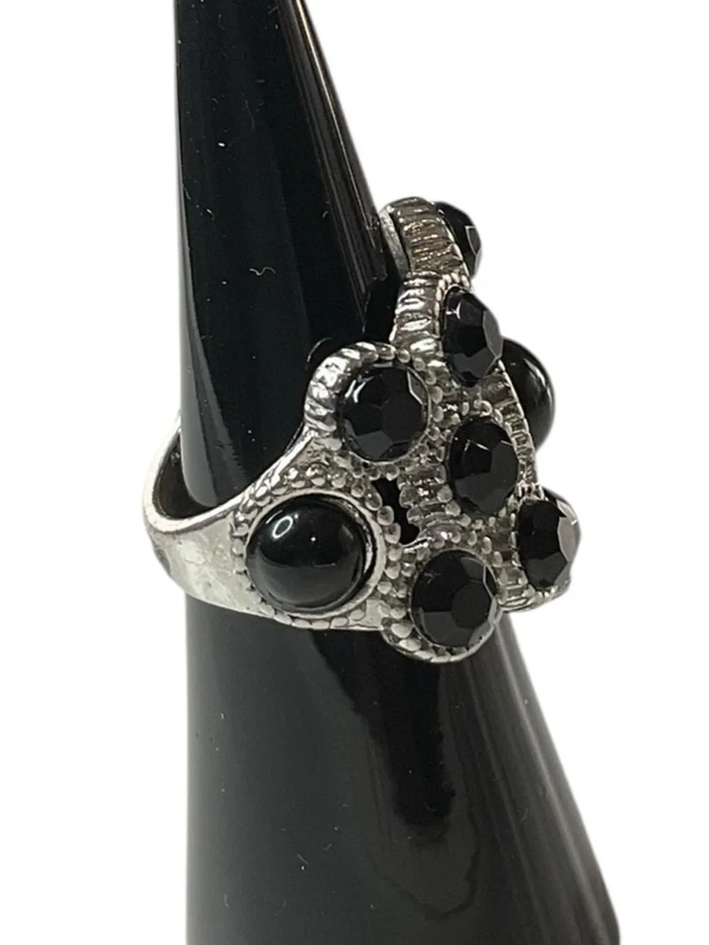 Black Crystal Cluster Cocktail Ring - Unbranded